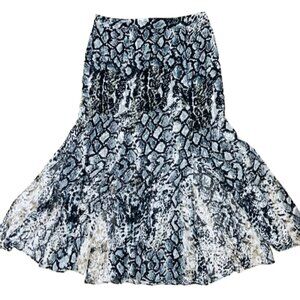 Alice + Olivia Snakeskin Silk Blend Midi Skirt Sheer Slit Designer Sz 2